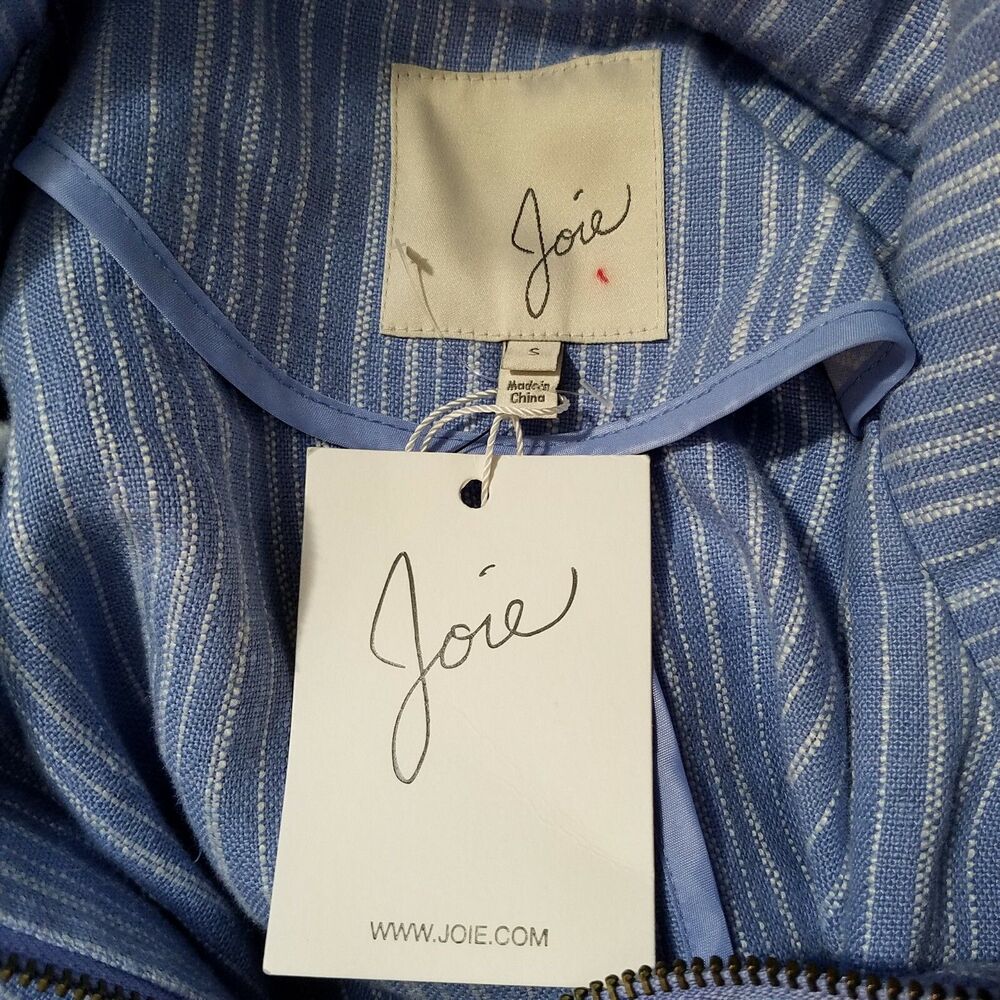 Joie women Anorak jacket Barker Linen Striped Hooded blue white fabric sz S New - Picture 8 of 9